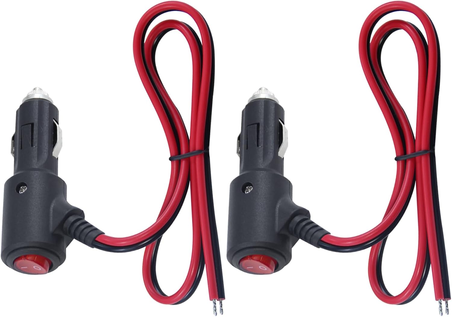 12Volt Replacement Cigarette Lighter Male Plug with On Off Switch - 2FT 12V Fused 15amp Cigarette Male Plug with 16gauge Leads, 12V DC Car Plug for Car Cooler,Cb Radio, Air Compressor[2PACK]