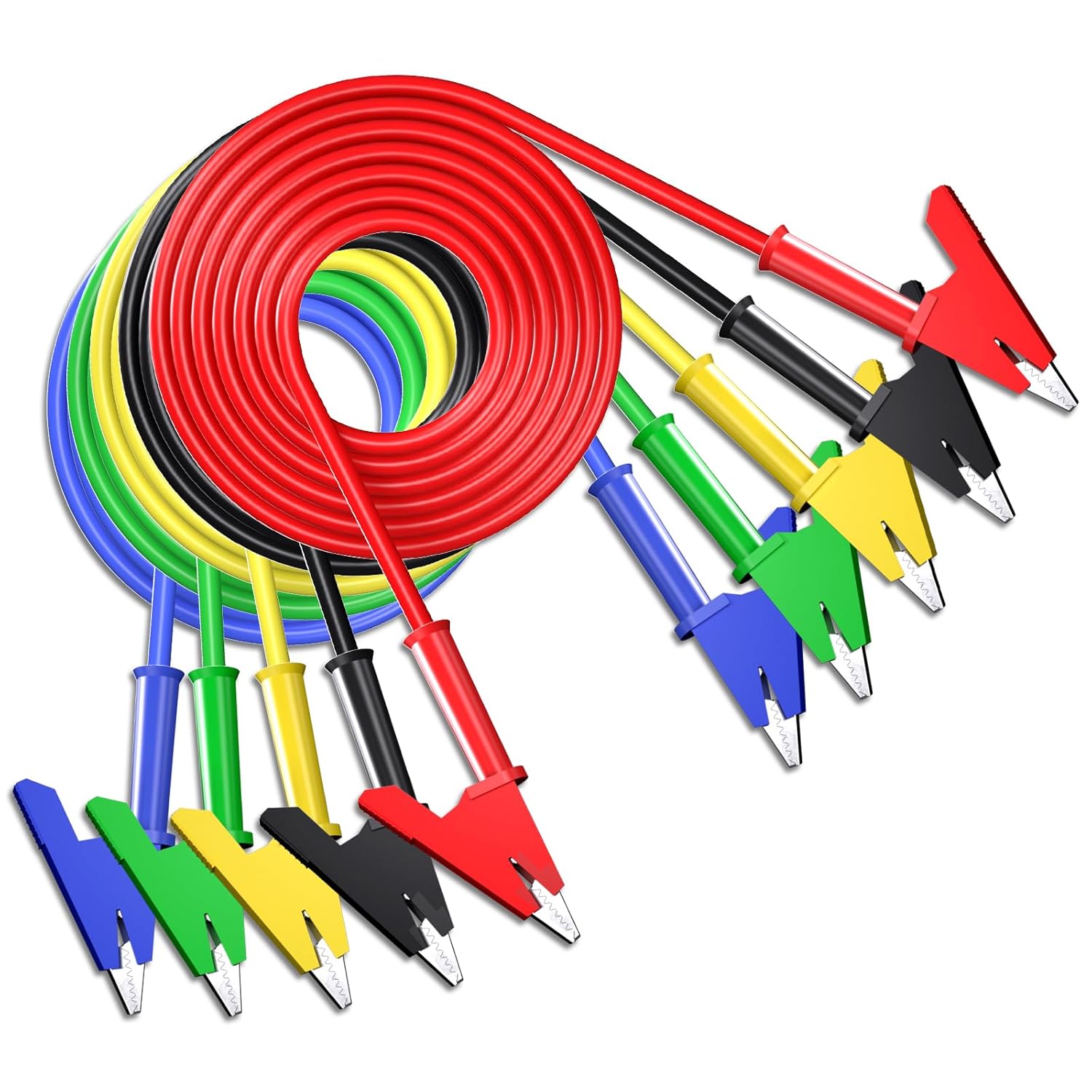 5PCS Alligator Clips Test Leads Dual Ended Crocodile Wire Cable with Insulators Clips Test Flexible Copper Cable for Electrical Testing 3.3ft/1m