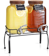 Glass Drink Dispenser for Parties, 1 Gallon Beverage Dispenser with Stand and Spigot Solid Stainless Steel, Used as Lemonade Dispenser Sun Tea Jar Kombucha Jar, Set of 2