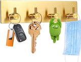 Key Holder for Christmas Wall Decorative, Adhesive Stainless Steel Key Hooks, Key Hanger Key Organizer Towel Hook Coat Hanger for Entryway Hallway Kitchen (Four Rows, Golden 1 PC)
