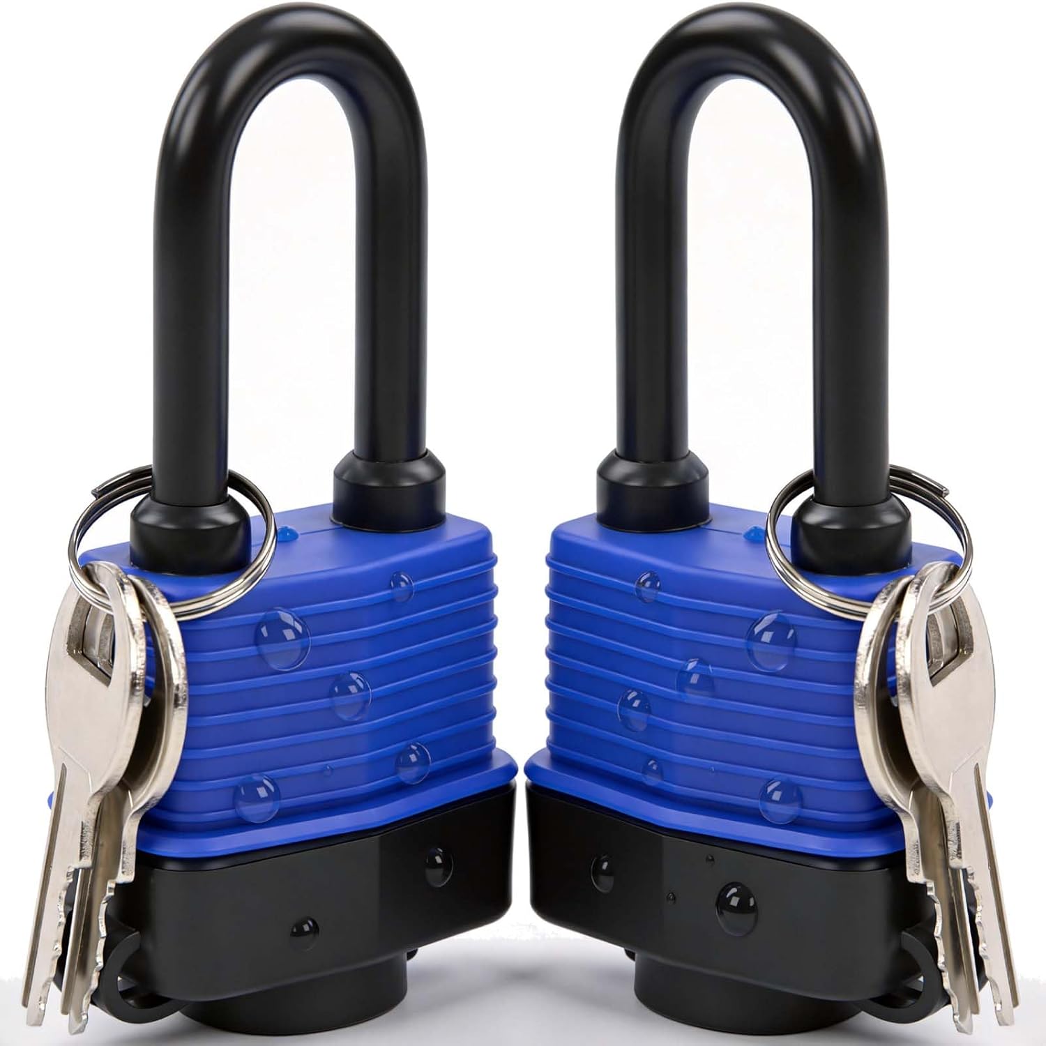 ® Heavy-Duty 44mm 1.75" Out-Door Padlock Keyed-Alike, Water-Resistant Cover, Steel Lock with Same-Key, Extra-Long-Shackle Anti-Rust, Brass Cylinder for Boat, Fishing, Marine, Fence