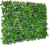 Expandable Fence Privacy Screen for Balcony Patio Outdoor,Decorative Faux Ivy Fencing Panel,Artificial Hedges (Single Sided Leaves) (1, Purple Flowers)