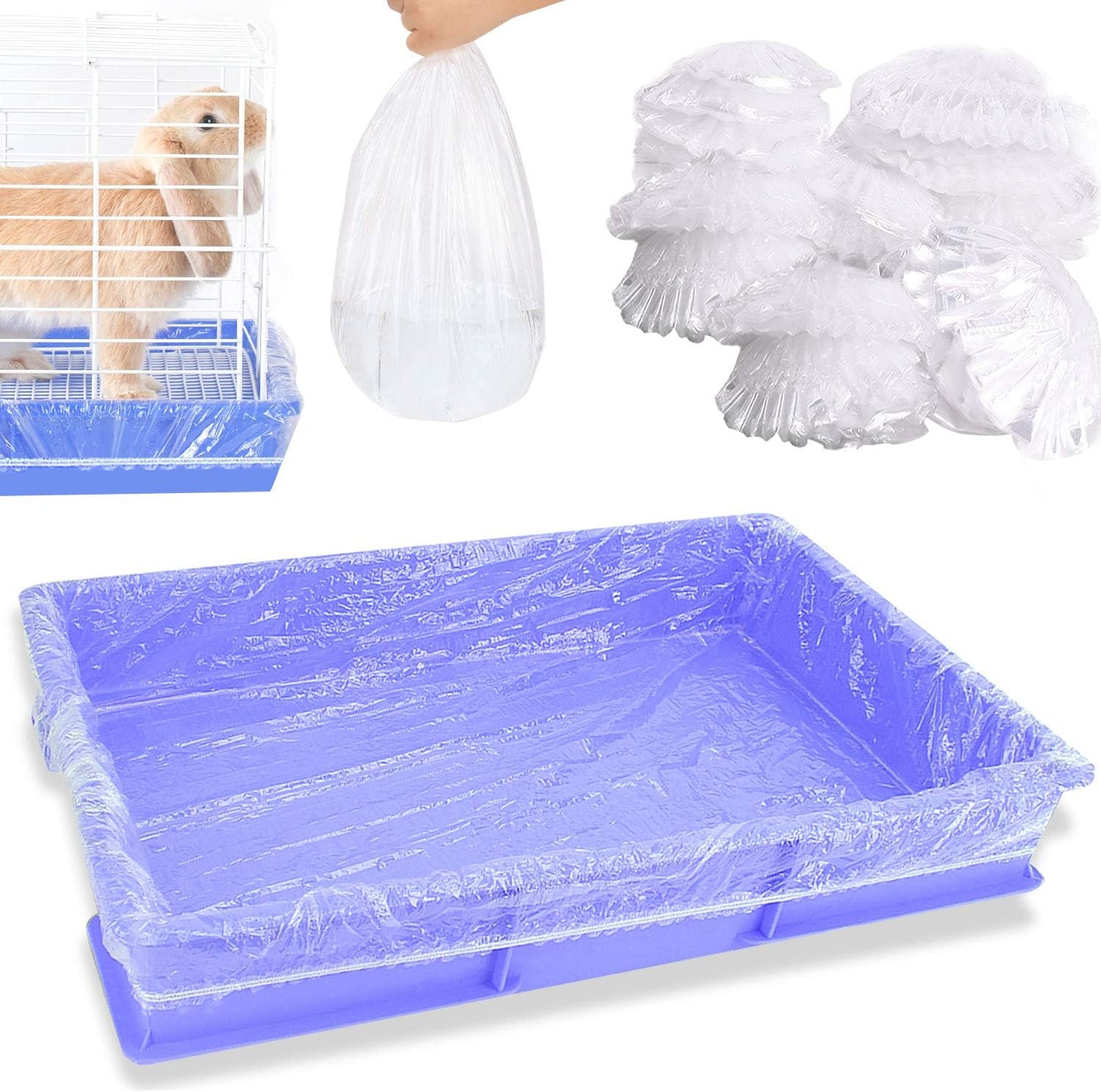 50 pcs Disposable Cage Liners, Clear Plastic Rabbit Cage Liner Bag, Universal Toilet Film for Bunny, Hamster, Totoro, Hedgehog, Guinea Pig and Small Animals.