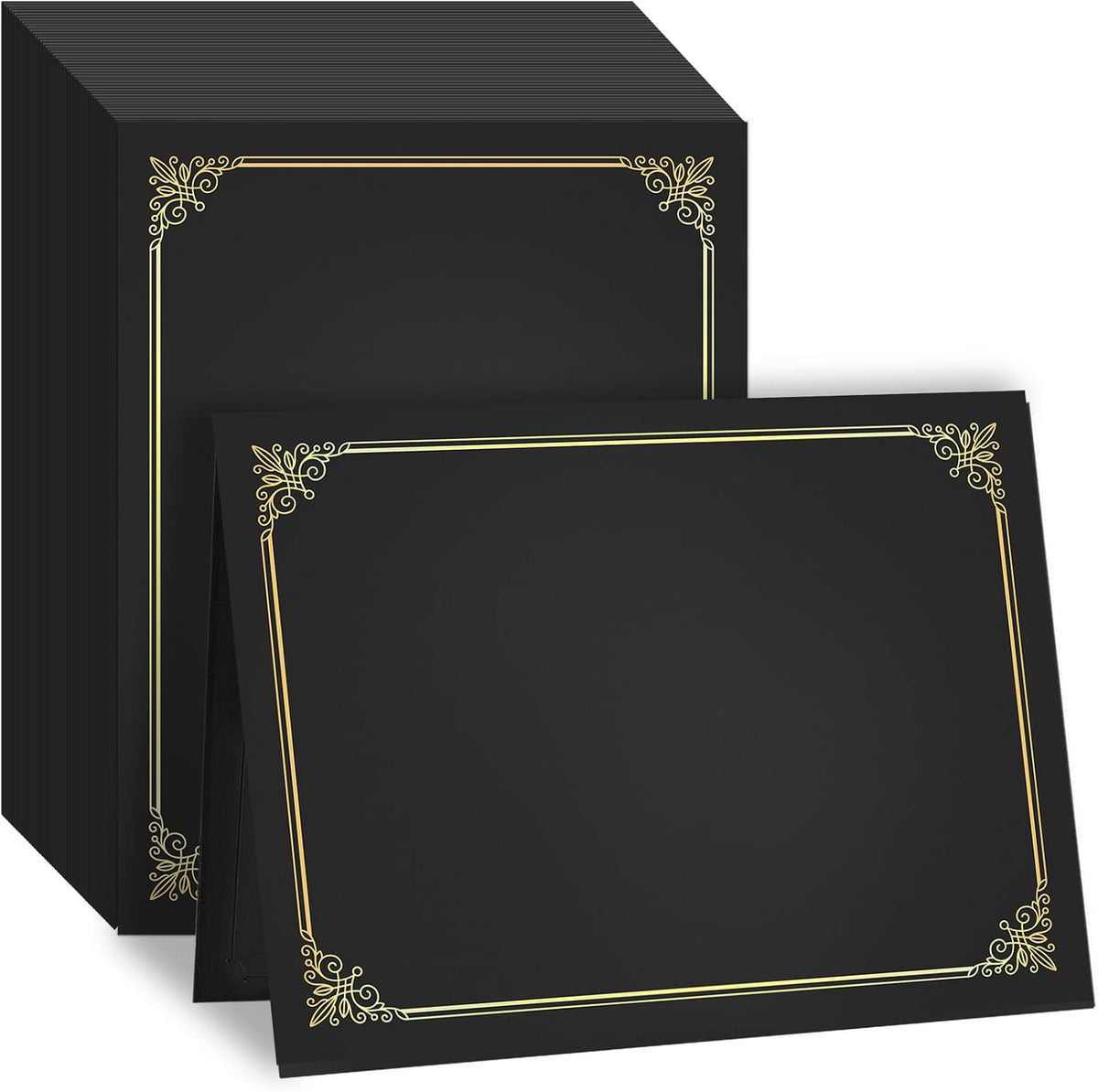 50 Packs Black Certificate Holders - Diploma Holders, Certificate Covers with Gold Foil Border, for Letter Size 8.5 x 11 Award Certificate Paper and Documents