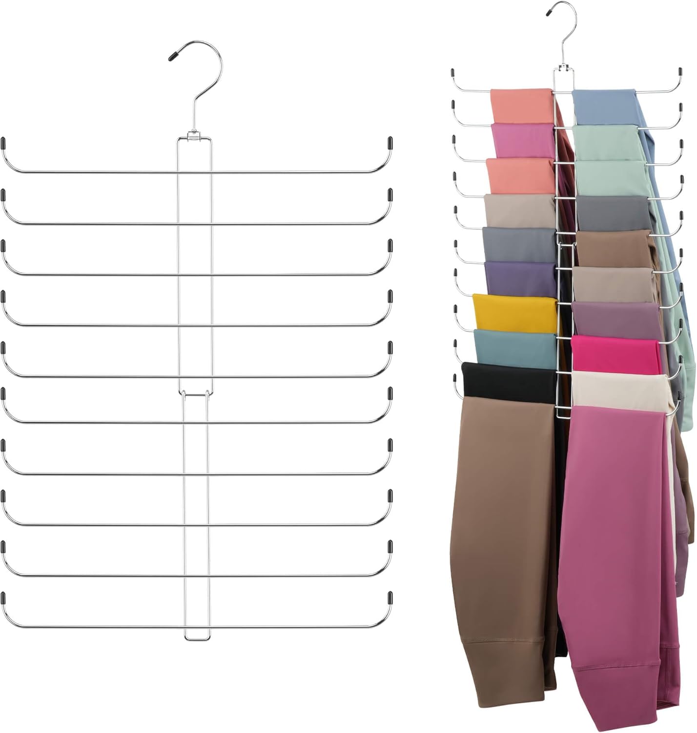 Legging Organizer for Closet, 2 Pack Rotatable Yoga Pants Hanger for Women's XS-XL and Girls' Leggings, Holds Up to 40 Pairs, Space-Saving Closet Organizers and Storage, Silver