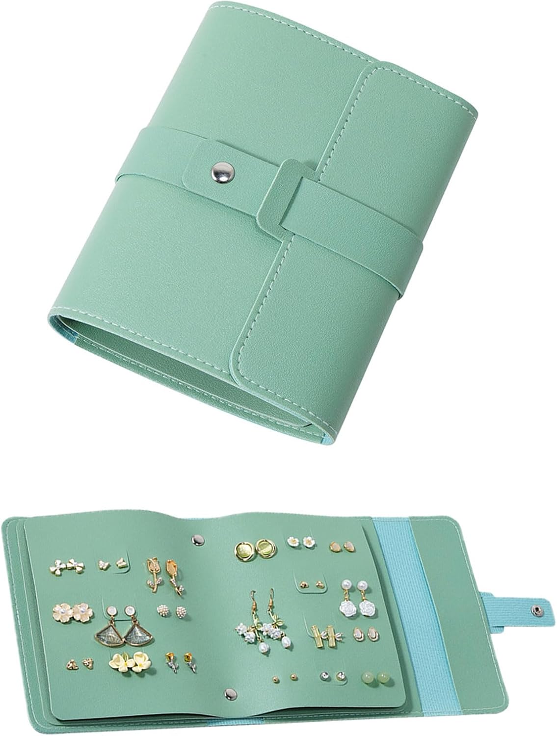 Earring Holder Organizer with Foldable Book Design Jewelry Book Organizer, Portable Pu Leather Travel Earring Case(Green)
