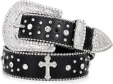 Rhinestone Belt for Men Women, Western Cowboy Cowgirl Belts Bling Leather Belt With Cross and Diamond for Jeans