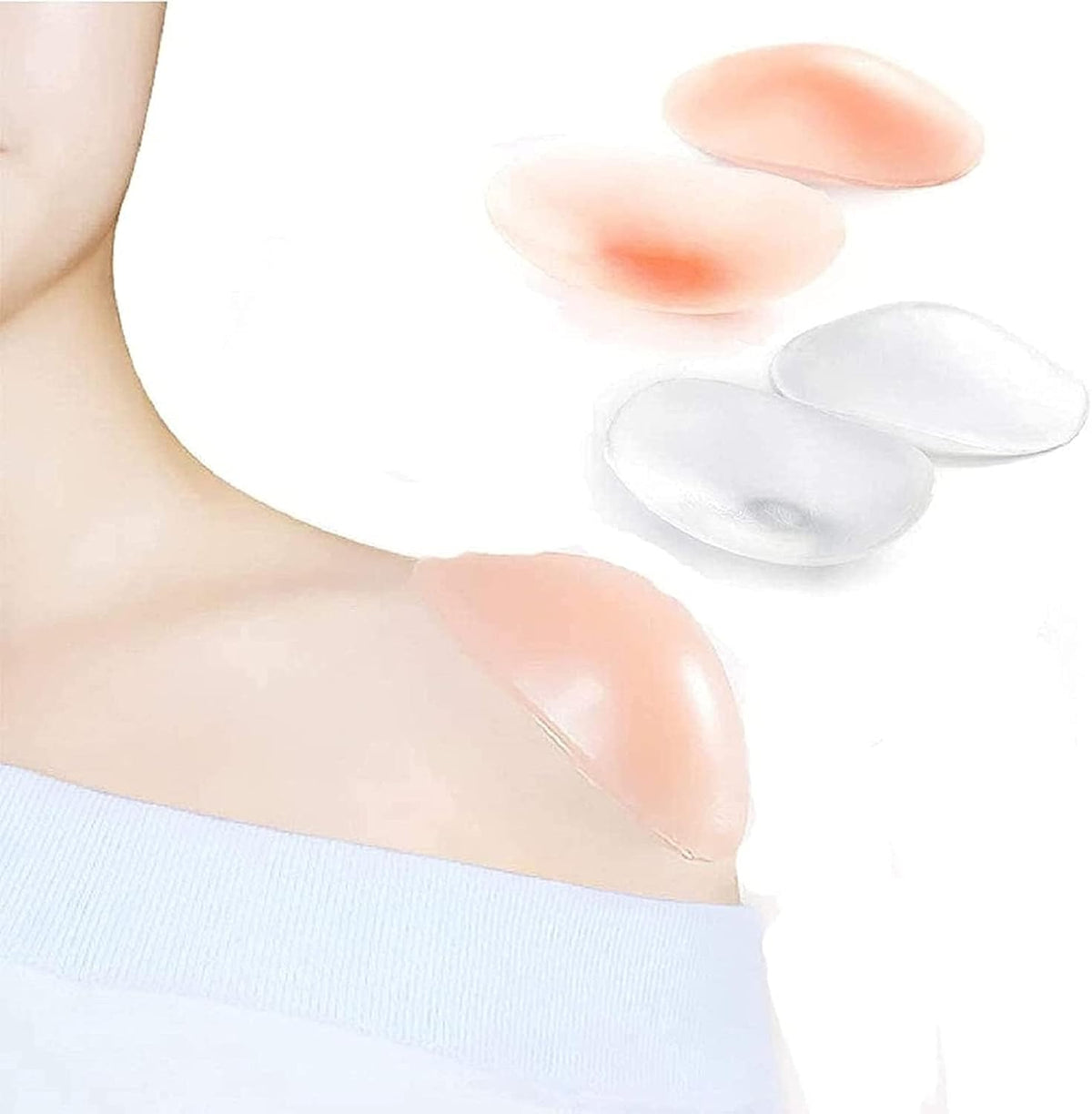 Silicone Shoulder Pads for Womens Clothing, Anti-Slip Shoulder Push-Up Pads Invisible Breathable Enhancer Reusable (2 Pairs (Transparent & Skin)