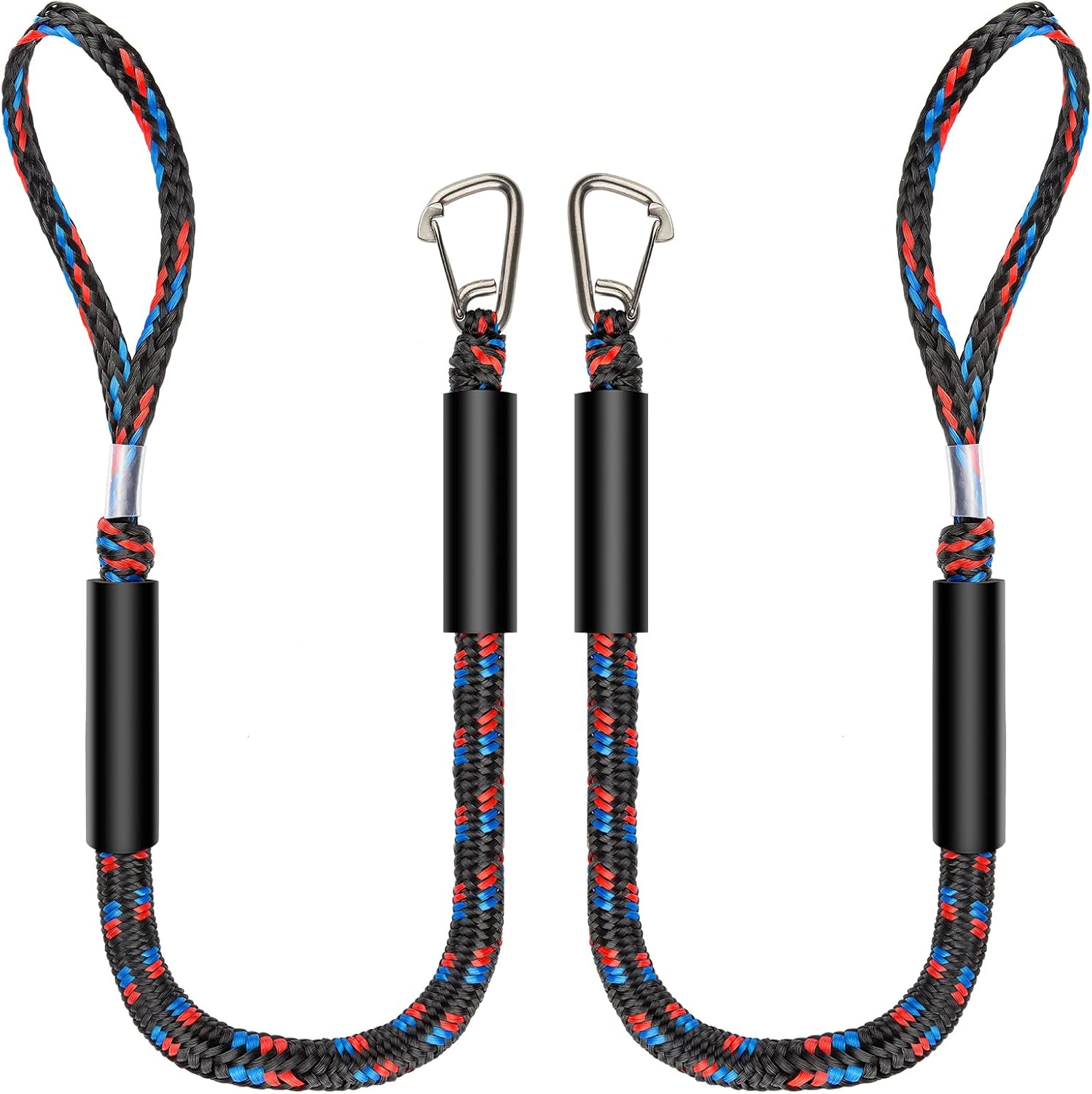 Boat Bungee Dock Lines with 316 Stainless Clips - Shock-Absorbing Jet Ski Dock Line, PWC Accessories, Boat Mooring Line/Tie Downs for Bass Boat, Fishing Pontoon, Dinghy - 4Feet