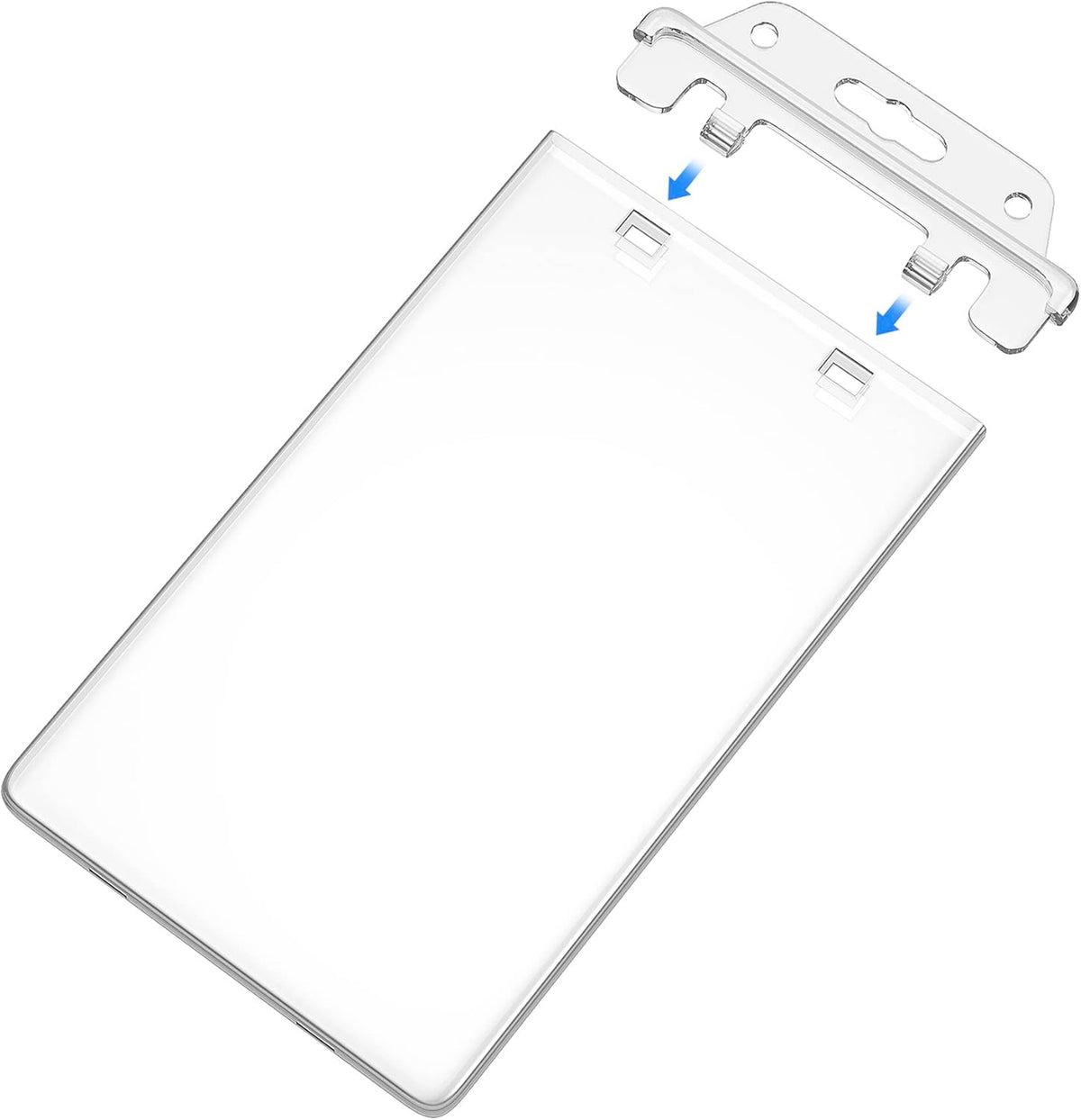 Clear ID Badge Holder Hard Plastic ID Holder for Lanyard by , Permanent Locking, Vertical, 10 Pack
