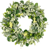 24-26 Inch Artificial Spring Summer Greenery Christmas Wreaths for Front Door Green Eucalyptus Leaf Wreath Decor Boxwood with Big Berries for Farmhouse Outside Year Round