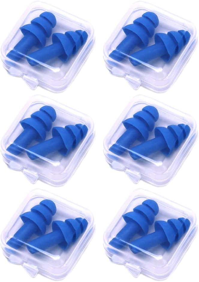 Swimming Earplugs, 6 Pair - Comfortable, Waterproof, Reusable Silicone Ear Plugs for Swimming, Snorkeling, Showering, Surfing and Bathing (Blue)