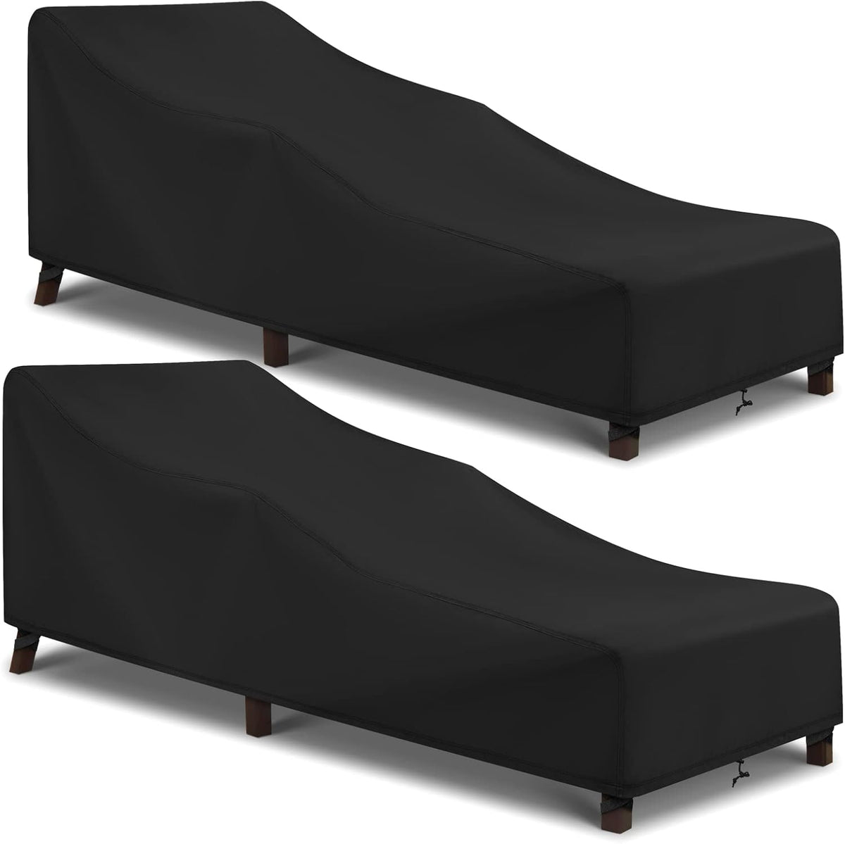 Patio Chaise Lounge Cover Water Resistant, 2 Pack of Pool Lounge Chair Covers for Outside Stackable Cushions and Outdoor Furniture, 80" x 30" x 26" H, Black