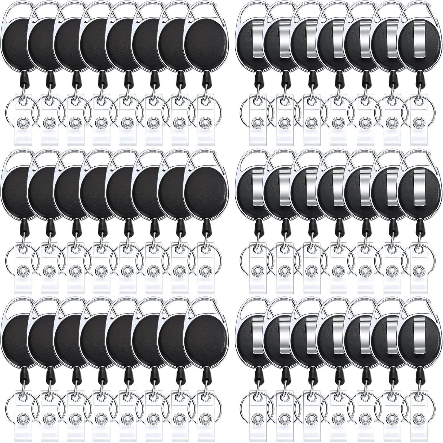 50 Pcs Heavy Duty Retractable Badge Reels Batch ID Badge Holder Retractable Clip Bulk Key Holder with Ring for Office Worker Employee, Doctor Nurse Gifts (Black)