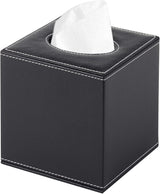PU Leather Tissue Box Cover Square,Upgrade Large Size Napkin Holder Pumping Paper Case Dispenser,Facial Tissue Holder with Magnetic Bottom for Home Office Car Hotel Restaurant Black (Black-1)