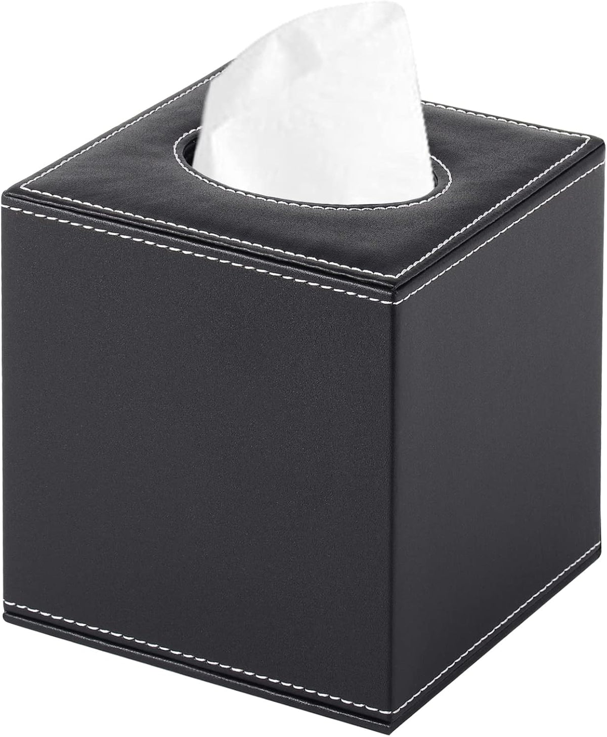 PU Leather Tissue Box Cover Square,Upgrade Large Size Napkin Holder Pumping Paper Case Dispenser,Facial Tissue Holder with Magnetic Bottom for Home Office Car Hotel Restaurant Black (Black-1)