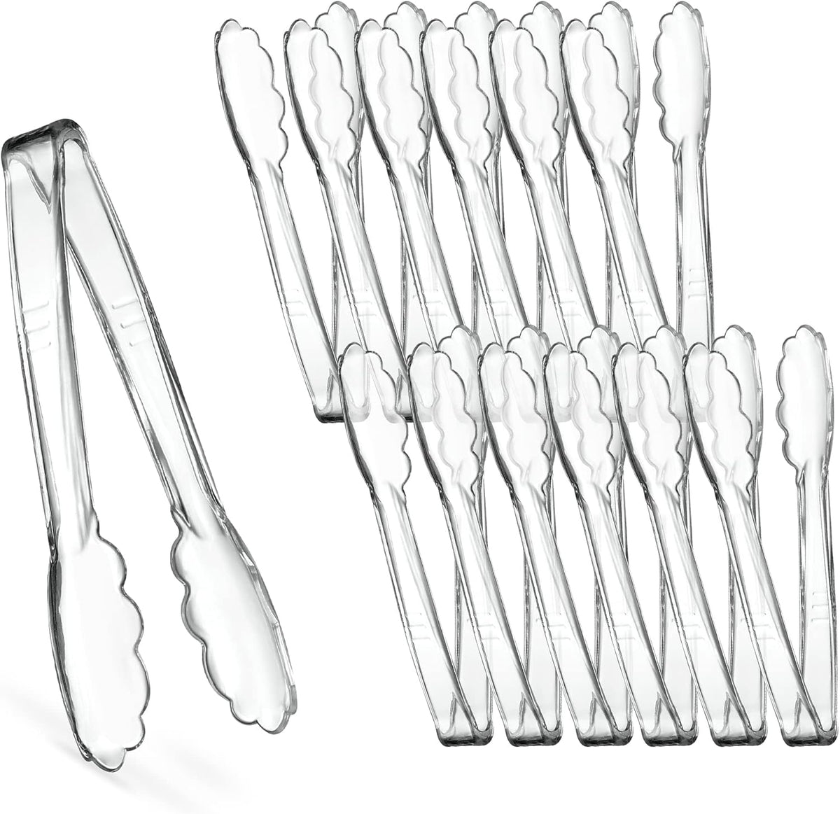 [Clear Tongs 7.5'' Inches]  7.5'' Serving Tongs Heavy Duty Reusable Kitchen and BBQ Clear Serving Tong for party's, Caterings, Events, Buffet, Weddings, And every Day use Pack of 12