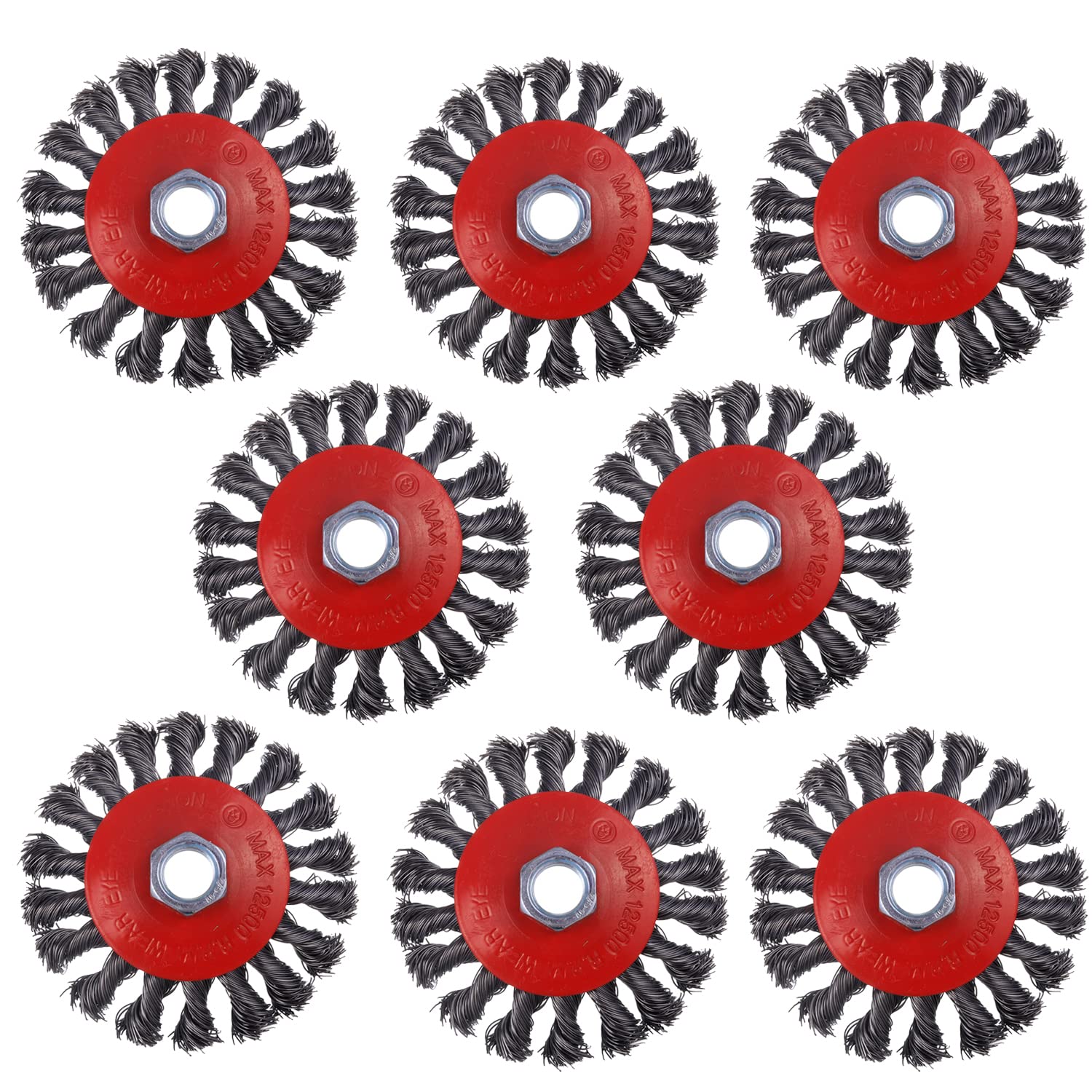 8 Pack 4 Inch Wire Wheels for Angle Grinder, Wire Wheel Brush for 4 1/2 Angle Grinder, Twist Knotted Carbon Steel Wire Wheel with 5/8" Thread Arbor for Removing Rust