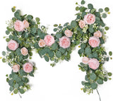 2 Pack 13FT Flower Garland, Artificial Rose Vine Fake Flower Garland Silk Rose Peony Hanging Vine Faux Floral Garlands for Wedding Party Arch Table Wall Backdrop Decoration (Light Pink, 2PCS)