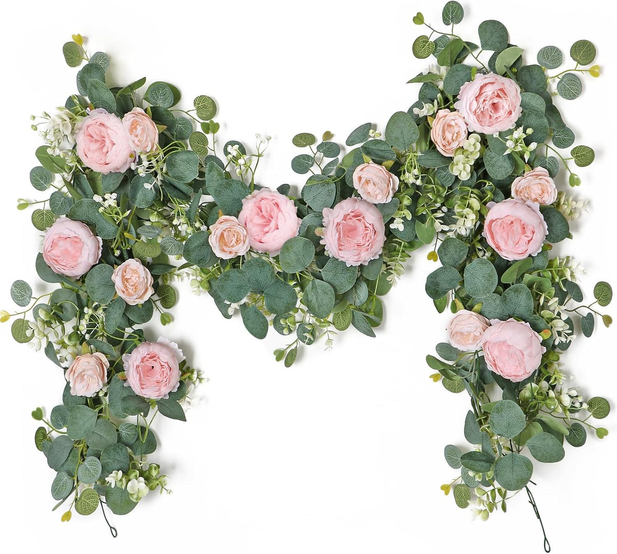 2 Pack 13FT Flower Garland, Artificial Rose Vine Fake Flower Garland Silk Rose Peony Hanging Vine Faux Floral Garlands for Wedding Party Arch Table Wall Backdrop Decoration (Light Pink, 2PCS)