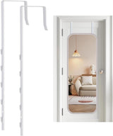 Over-The-Door Mirror Hanger, Adjustable 13.6 in Door Mirrors Hanger with Protective Lining, Prevent Scratches, 2 Pcs Mirrors Brackets Perfect Height and Fit (Mirror Not Included) - White