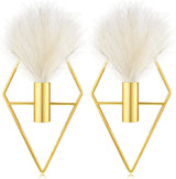 2 Pcs Boho Wall Decor Metal Gold Wall Art Hanging Planters with Artificial Pampas Modern Home Decor Display Art for Living Room Bedroom Bathroom(Rhombus)