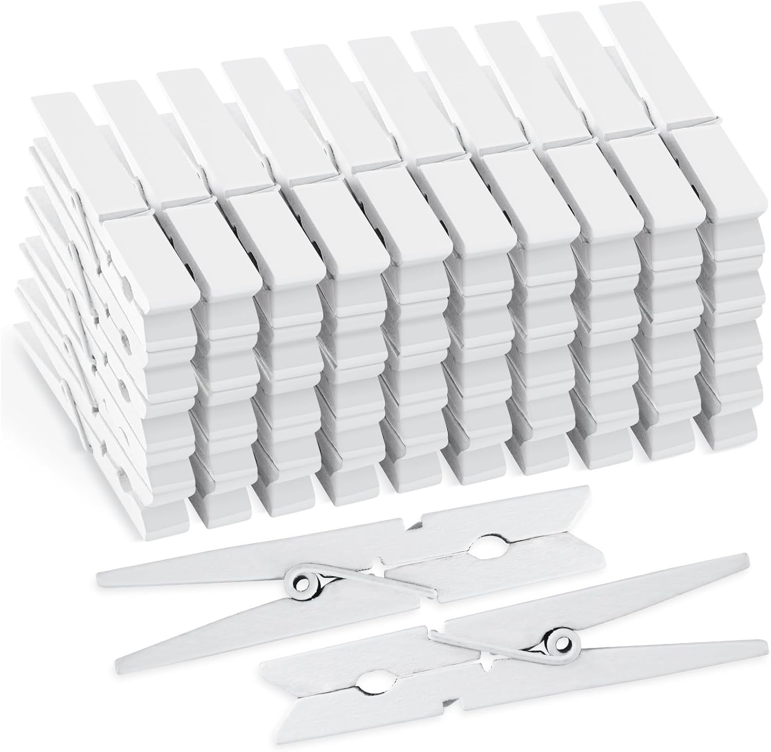 50Pcs White Wooden Clothespins, 2.9 inch Clothes Pins for Crafts, Natural Laundry Hanging Clips, DIY Cheer Pin