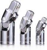 3PCS Universal Joint Socket Set, Chrome Vanadium Steel Swivel Socket Adapter Set, 1/4IN, 3/8IN, 1/2IN Drive Universal Joint Set