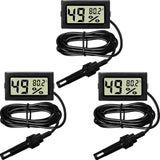 Mini Digital Temperature Humidity Meters Gauge with Probe Gauge LCD Fahrenheit Display Thermometer Hygrometer for Incubator Reptile Plant Greenhouse Chicken Coop Garden(Black, 3 Pieces)