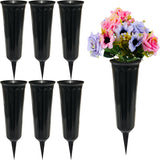 Memorial Floral Vases, Cemetery Vase, Headstones Flower Holder, Grave Cone Vase, Flower Pots for Outdoor Plants, Decorative Plastic Containers (Set of 6, Black)