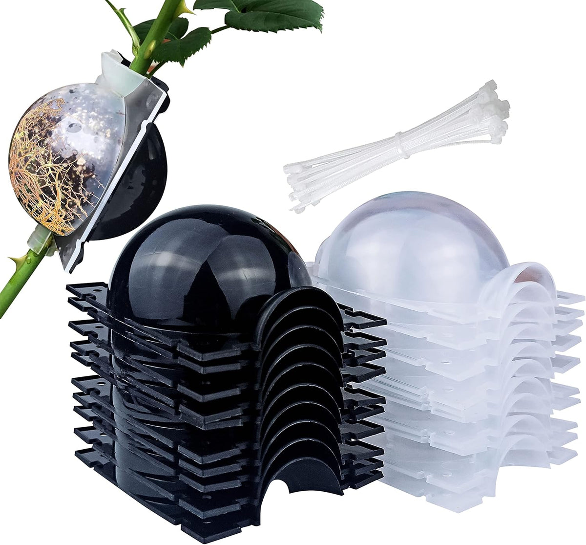 10 PCS Air Layering Propagation Kit with Zip Ties, Reusable Half Transparent Grafting Ball, Air Layering Pods Clear, Plant Rooting Grafting Box for Fast Propagation Plants (Medium)