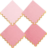 100 pack Pink Mix Cocktail Napkins with Gold Foil Accents Scalloped Edges 5 x 5 inch Beverage Disposable Napkin Party Decoration Wedding Bridal and Baby Shower Dinner Lunch Supplies