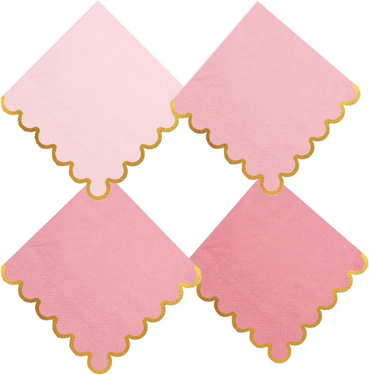 100 pack Pink Mix Cocktail Napkins with Gold Foil Accents Scalloped Edges 5 x 5 inch Beverage Disposable Napkin Party Decoration Wedding Bridal and Baby Shower Dinner Lunch Supplies