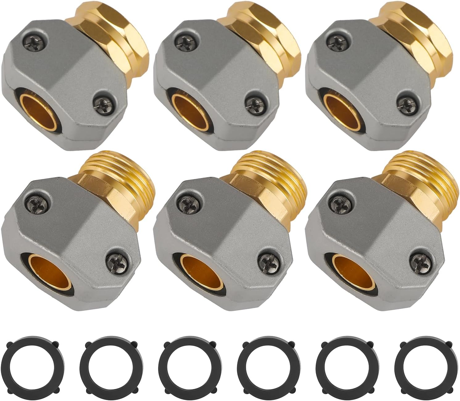 Garden Hose Repair Kits, 3 Sets Aluminum Alloy Water Hose Connector, Fit 3/4" and 5/8" Garden Hose, Male and Female Hose End Repair Fittings Replacement, Hose Mender Kit