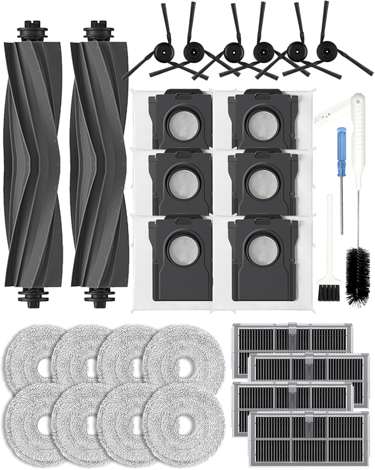Accessories Replacement Part for Dreame X40 ultra/ L40 ultra /X40 master/Mova P50 Pro Ultra/Mova P10 Pro Ultra Robot Vacuum Cleaner, 2 Main Brush, 4 Carbon HEPA Filters,6 Side Brushes- 29 pcs