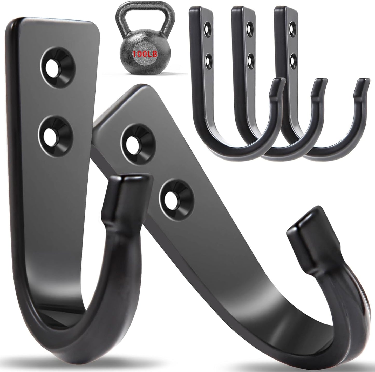 5 Large Size Heavy Duty Wall Hooks, Coat Hooks for Hanging Pans, Backpacks, Coats, Garage Items (Black)