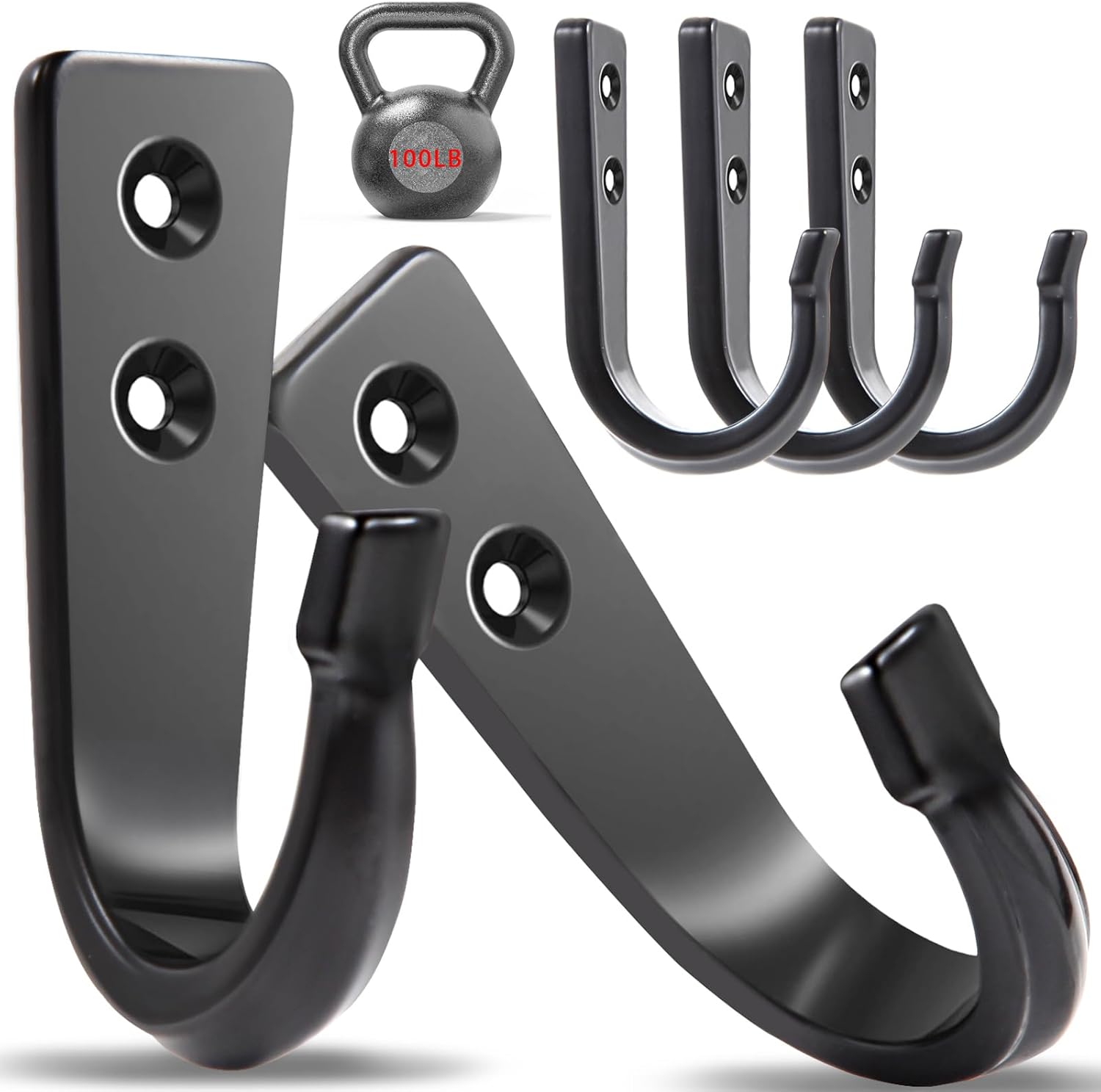 5 Large Size Heavy Duty Wall Hooks, Coat Hooks for Hanging Pans, Backpacks, Coats, Garage Items (Black)
