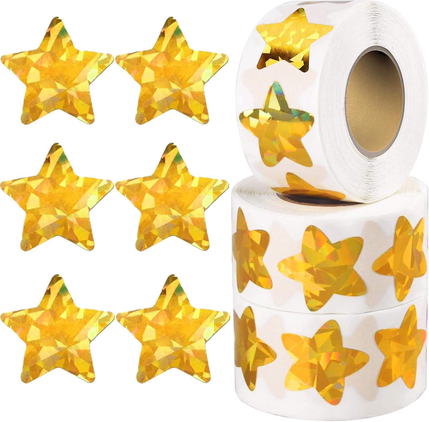 1500 PCS Holographic Gold Star Stickers for Kids Reward, Self Adhesive Sparkly Foil Star Stickers for Behavior Chart, Student Planner and School Classroom Teacher Supplies (1" Each)