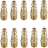 Brass 1/4-Inch NPT Male Industrial Air Hose Quick Connect Adapter, Air Coupler and Plug Kit, Air Compressor Fittings, 10pcs (Male NPT)