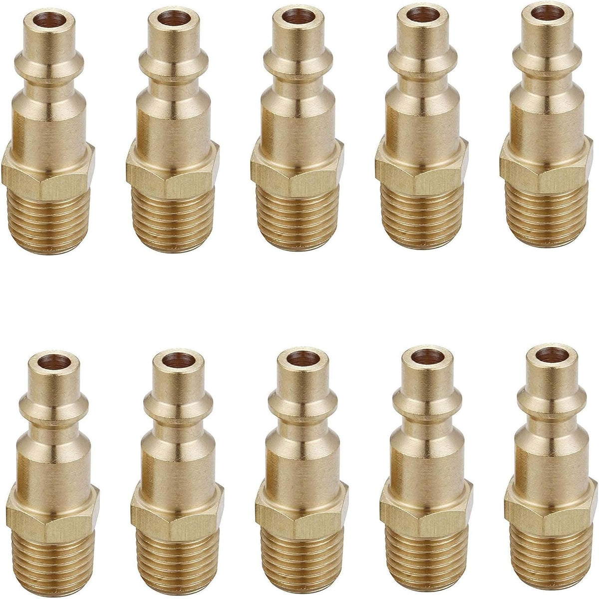 Brass 1/4-Inch NPT Male Industrial Air Hose Quick Connect Adapter, Air Coupler and Plug Kit, Air Compressor Fittings, 10pcs (Male NPT)