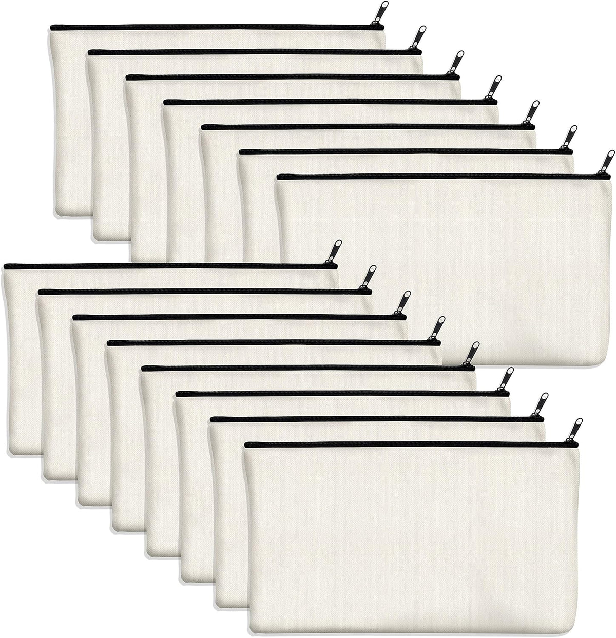 15 Pack Blank Cotton Canvas DIY Craft Zipper Bags Pouches Pencil Case for Makeup Cosmetic Toiletry Stationary Storage