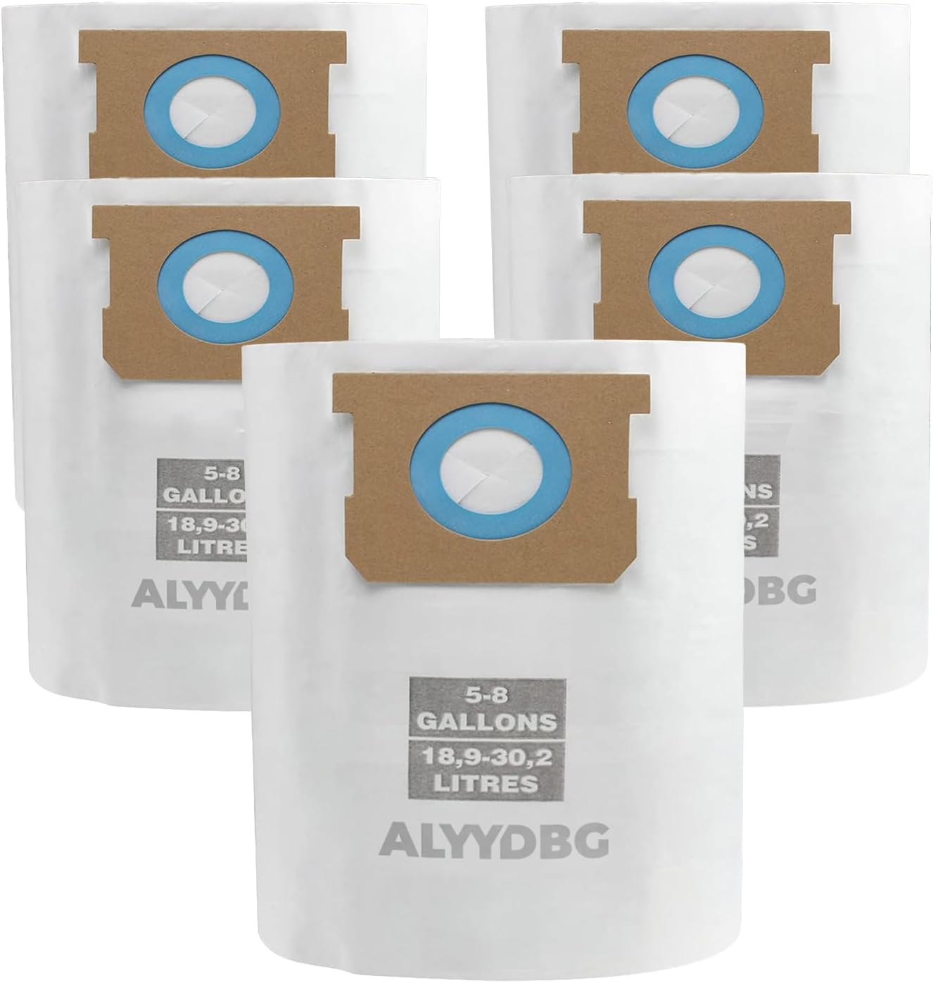 Universal 5-8 Gallon Vac Bags for 2-1/2 Inch Port Canister,  Type E 90661 9066166, Type H 90671 9067133; VF2004, VHBS VDBS High- Efficiency Disposable Vacuum Collection Filter Bags 5 Pack