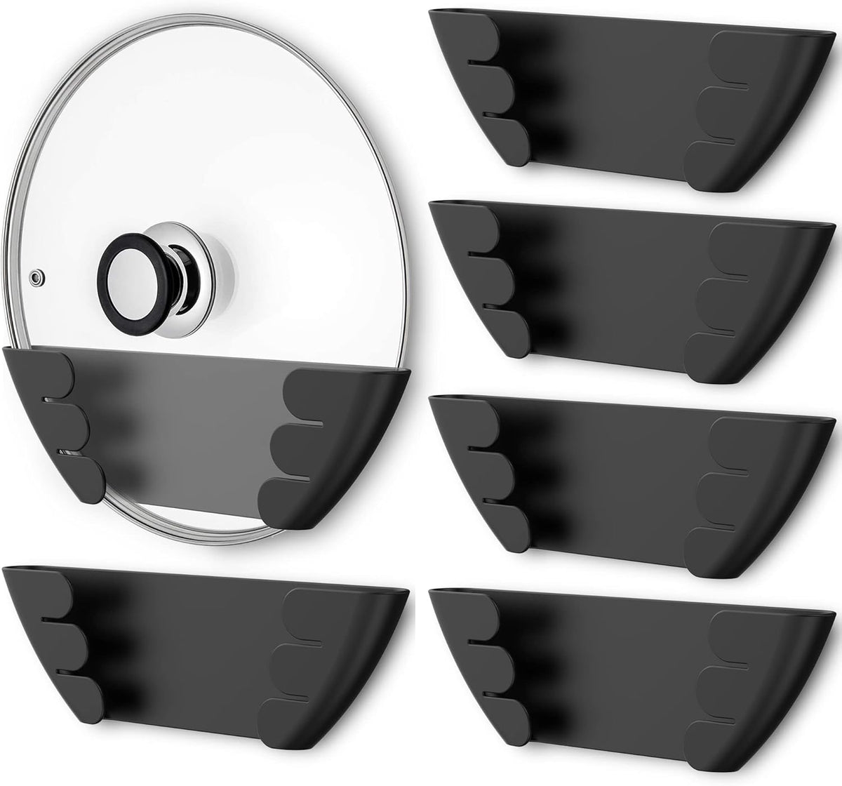 Universal Pot Lid Organizer for Cabinet - Upgraded Patented  6 Pack Pan Lids Organizers Inside Door Wall Mount Pots Top Storage Rack Holder Kitchen, Fits 6" to 13" (Black)