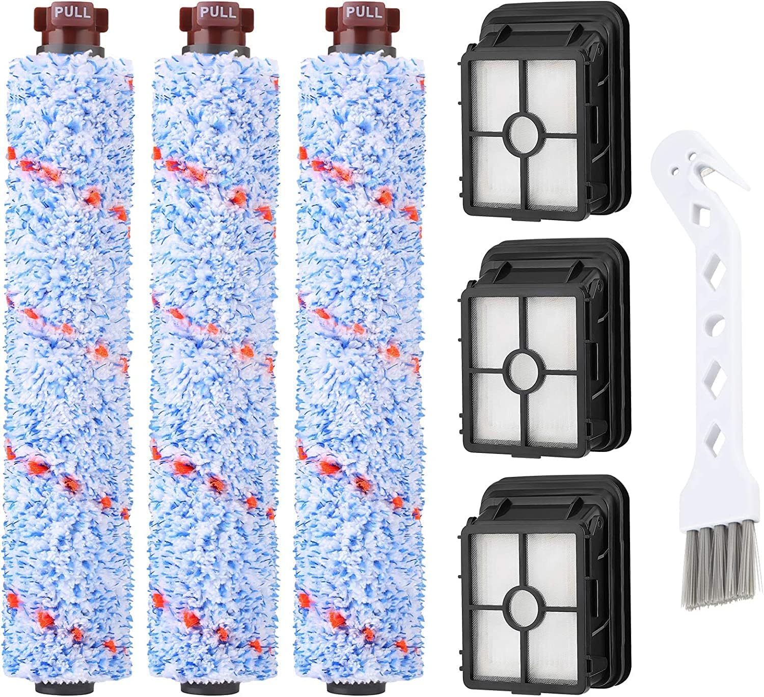 Replacements Compatible with Bissell CrossWave, 3 Multi-Surface Brush Roll 1868 + 3 Vacuum Filter 1866 Vacuum Filter, Compare to Part 1608683, 160-8683, 1608684