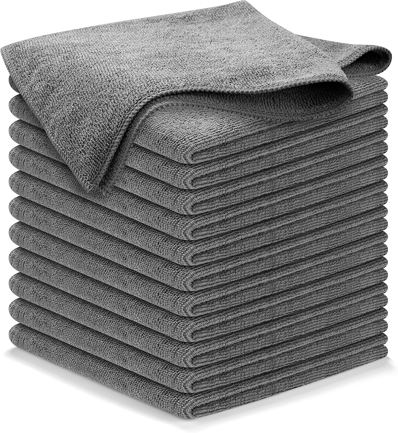Microfiber Cleaning Cloth Grey - 12 Pcs (12.5"x12.5") - High Performance - 1200 Washes, Ultra Absorbent Microfiber Towel Weave Grime & Liquid for Streak-Free Mirror Shine - Car Washing Cloth