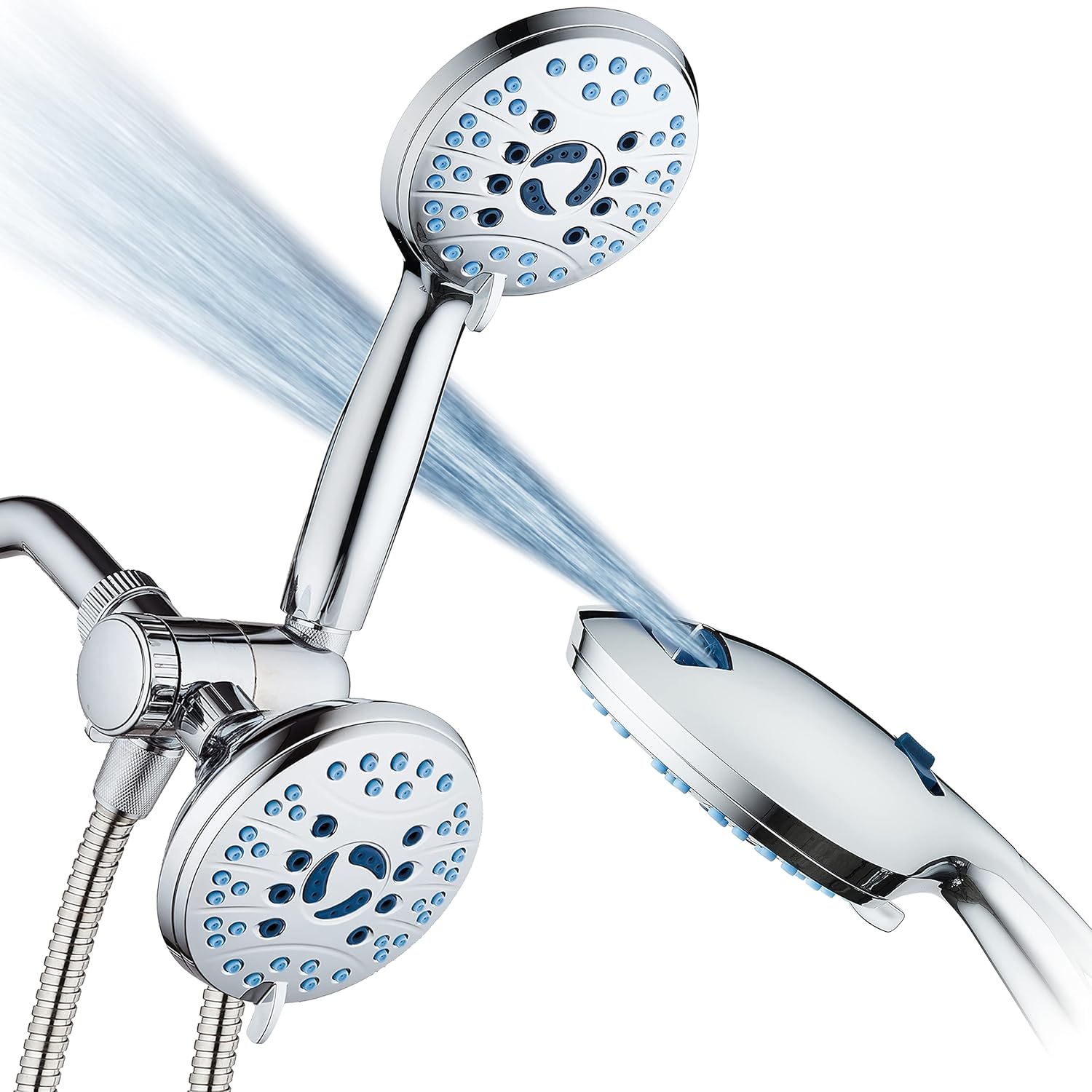 AquaCare As-Seen-On-TV High Pressure 48-setting Rain & Handheld 3-way Shower Head Combo - Anti-clog Nozzles/Tub, Tile & Pet Power Wash/Extra Long 6 ft. Hose/All Chrome Finish