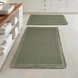 Set of 2 Waffle Bathroom Rugs, Super Absorbent Boho Bath Mats, Non-Slip Shower Mats for Bathroom Floor and Tub, Ultra Soft Waffle Weave Runner Mat, Quick Dry, Olive Green, 17x24+18x30 Inch