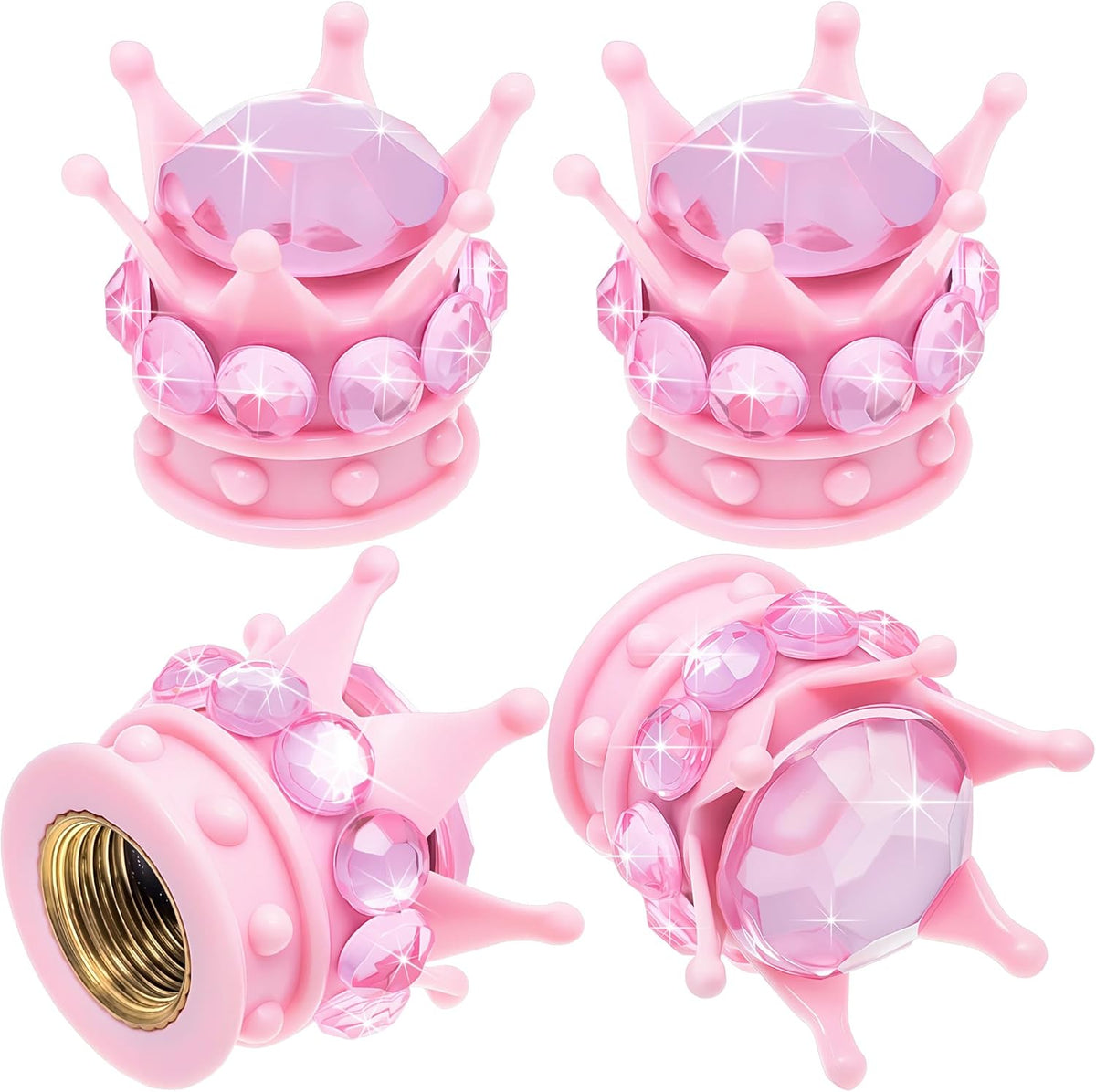 4PCS Crown Bling Tire Stem Valve Caps, Crystal Diamond Car Wheel Tire Valve Caps Universal Copper Core Stem Covers for Cars, SUV, Trucks, Bikes, Motorcycles, Bicycles (Pink)