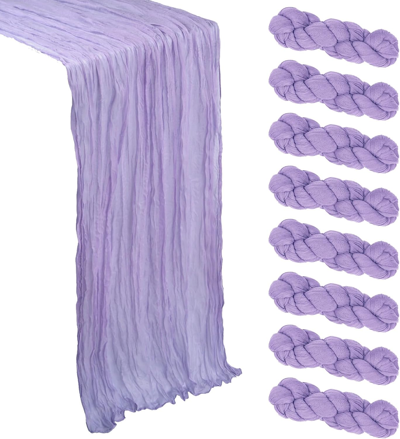 8 Pack Lilac Purple Cheesecloth Table Runner 10Ft Easter Spring Lavender Gauze Cheese Cloth Table Runner 120 Inch Boho Sheer Rustic Fabric for Holiday Decor Bridal Baby Shower Wedding Decoration