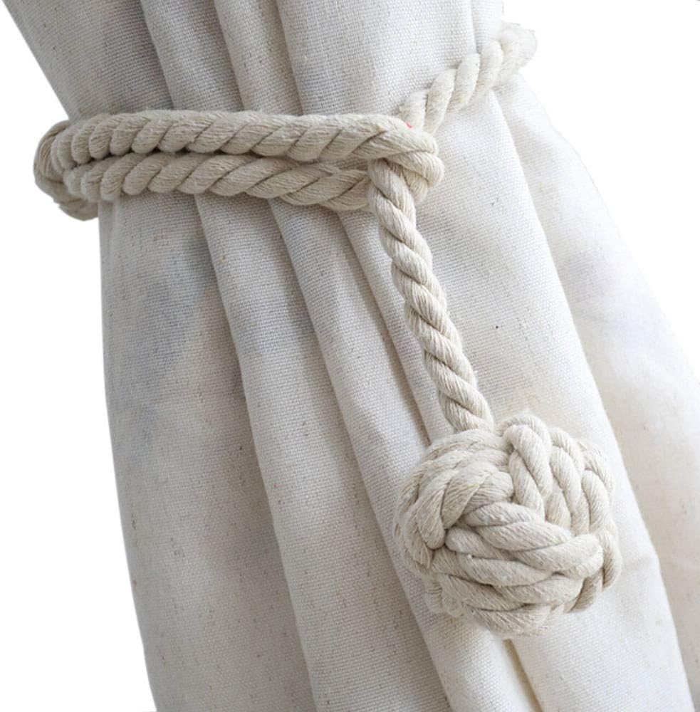 4 Pack Curtain Tiebacks - Heavy Duty Curtain Rope Tieback, Handmade Rural Decorative Curtain Holdbacks (Beige)